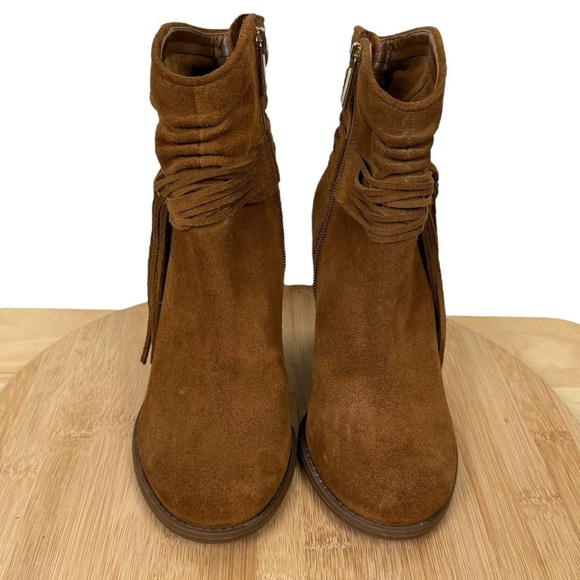 Jessica Simpson JS‑Sesley Suede Fringe Ankle Booties Cognac/Tobacco Brown Sz 6 M - Picture 4 of 14